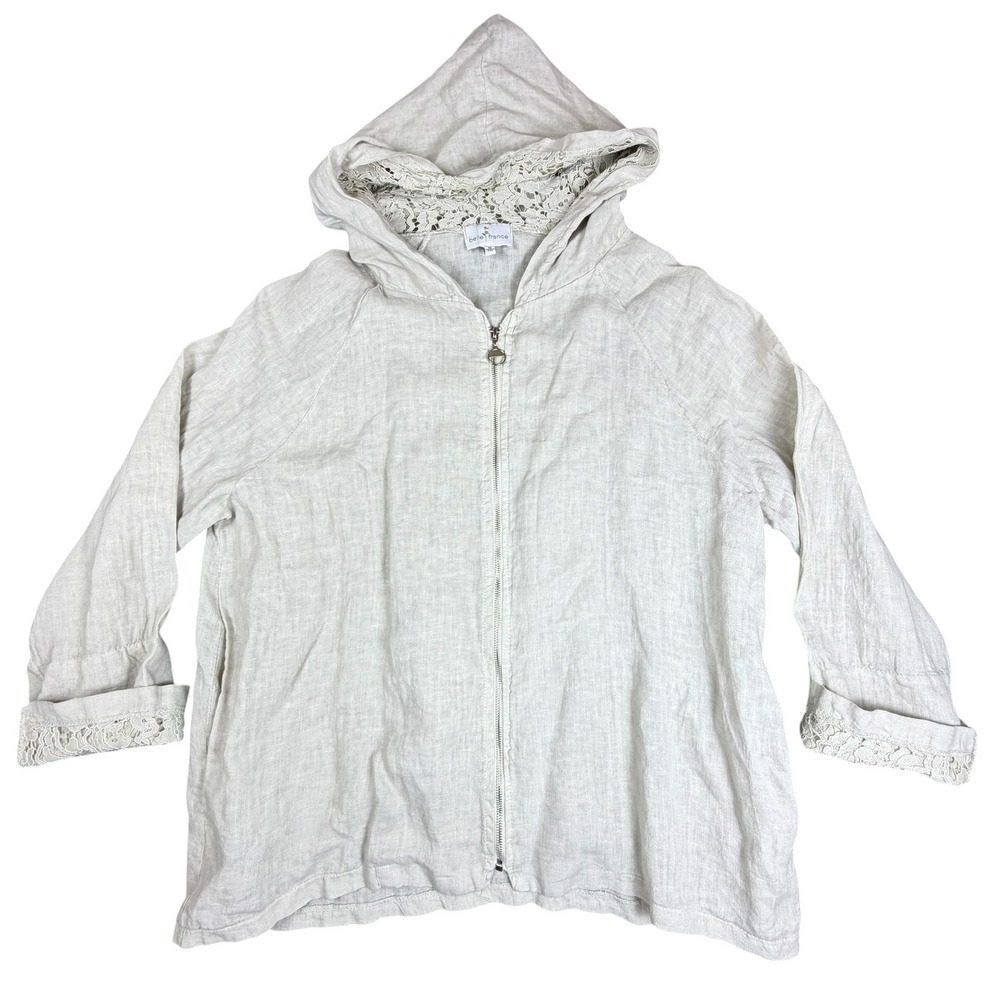 Belle France Linen and Lace Hooded Zip jacket XL‎ pockets Made in Italy 7826C